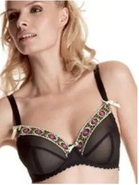 Freya Madison Sheer Balcony Bra 36 G Black Floral Pink Green Back Closure